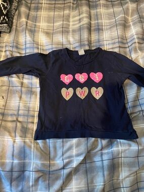 Skip Hop Navy Long Sleeve Tee with Pink Sequin Hearts and Gold Accents